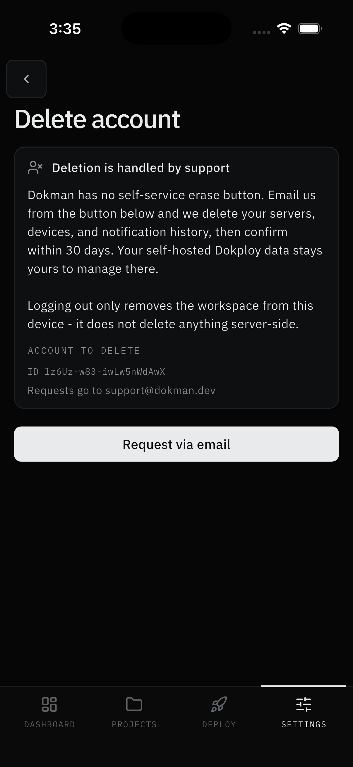 Delete account guide page